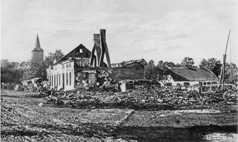 Elbląg, Zniszczenia dokonane przez wojska rosyjskie w Abschwangen, okręg Preußisch Eylau (obecnie Bagrationowsk).