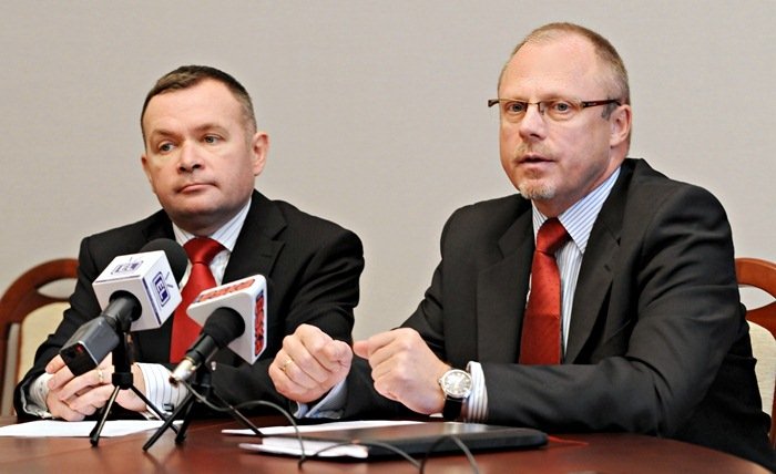 Elbląg, Marszałek województwa Jacek Protas (z prawej) spotkał się dziś z prezydentem Grzegorzem Nowaczykiem