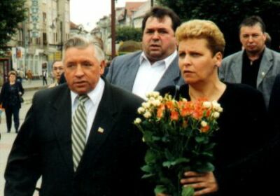 Elbląg, Posłanka Danuta Hojarska (po prawej) i lider Samoobrony Andrzej Lepper Elbląg, Posłanka Danuta Hojarska (po prawej) i lider Samoobrony Andrzej Lepper