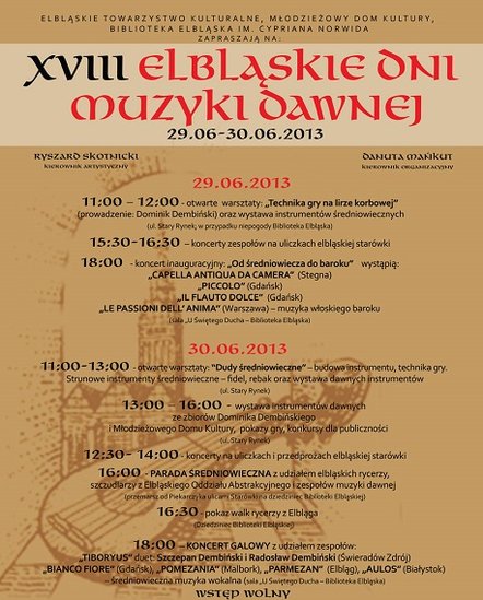 Elbląg, 18. Elbląskie Dni muzyki Dawnej Elbląg, 18. Elbląskie Dni muzyki Dawnej