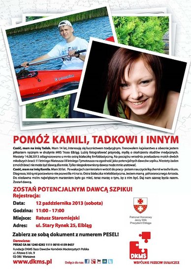 Elbląg, Dzień Dawcy Szpiku dla Kamili, Tadka i innych Elbląg, Dzień Dawcy Szpiku dla Kamili, Tadka i innych