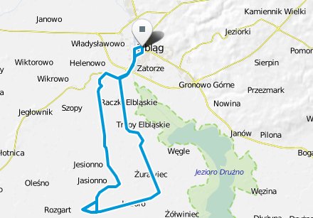 Elbląg, Trasa: Elbląg-Raczki Elbląskie-Żurawiec-Jezioro-Różany-Jezioro-Karczowiska Górne-Elbląg