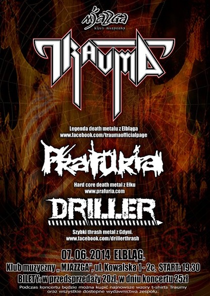 Elbląg, Trauma, Driller, Prafuria - metal w Mjazzdze Elbląg, Trauma, Driller, Prafuria - metal w Mjazzdze