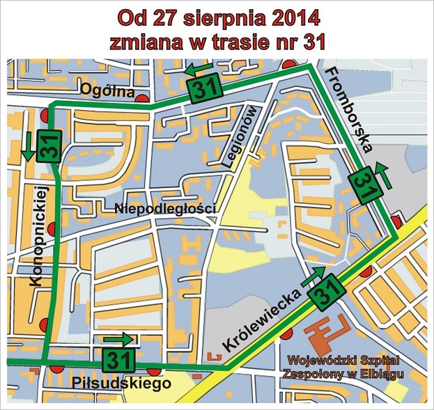 Elbląg, Zmiana na trasie linii 31 Elbląg, Zmiana na trasie linii 31