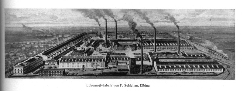 Elbląg, Widok na fabrykę parowozów Schichaua