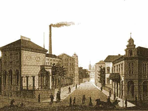 Elbląg, Ulica Pocztowa przed wojną, po lewej pałacyk i zakłady Neufelda