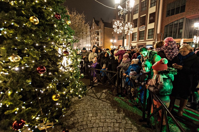 Elbląg, Elblążanie przyszli zobaczyć, jak choinka na Starym Rynku mieni się światełkami