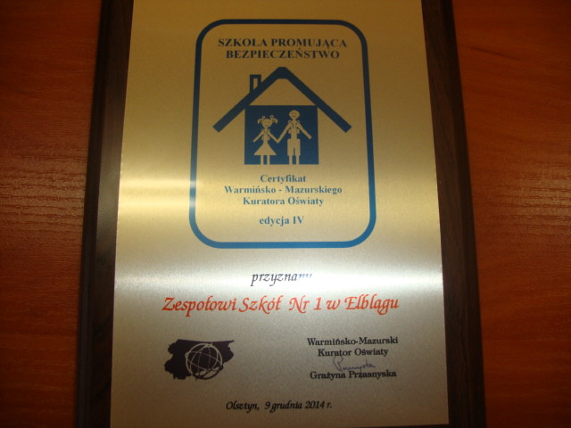 Elbląg, ZS nr 1 Szkołą Promującą Bezpieczeństwo