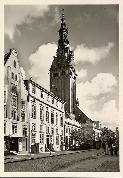 Elbląg, Ulica Mostowa przed wojną, dzisiaj w tym miejscu nie ma kamienic