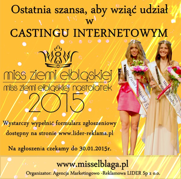 Elbląg, Dziś ostatnia szansa na udział w Miss Ziemi Elbląskiej Elbląg, Dziś ostatnia szansa na udział w Miss Ziemi Elbląskiej
