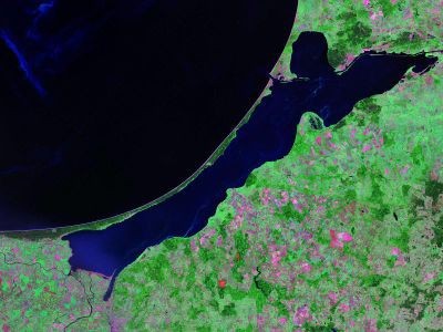 Elbląg, Zalew Wiślany i Mierzeja Wiślana - zdjęcie satelitarne Landsat