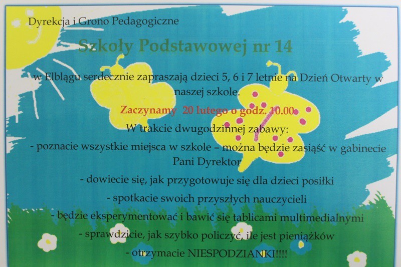 Elbląg, SP nr 14 zaprasza na Dzień Otwarty