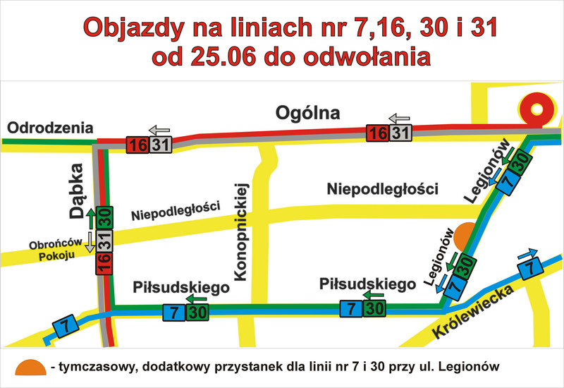 Elbląg, Tak będą wyglądały objazdy w rejonie powstającego ronda (wizualizacja udostępniona przez Zarząd Komunikacji Miejskiej)