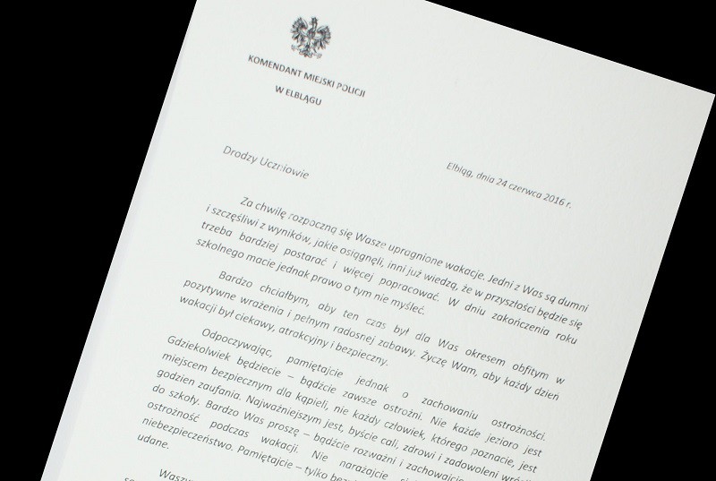 Elbląg, Policyjny list do uczniów Elbląg, Policyjny list do uczniów