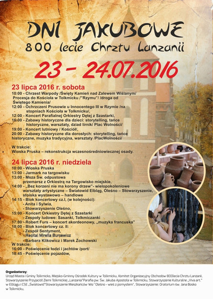 Elbląg, Tolkmicko zaprasza na Dni Jakubowe i 800-lecie chrztu Lanzanii