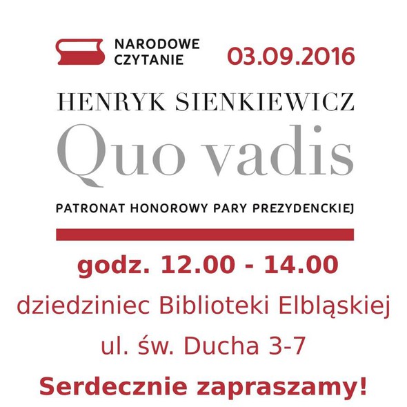 Elbląg, Narodowe Czytanie „Quo vadis”