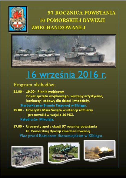 Elbląg, Święto 16 Pomorskiej Dywizji Zmechanizowanej