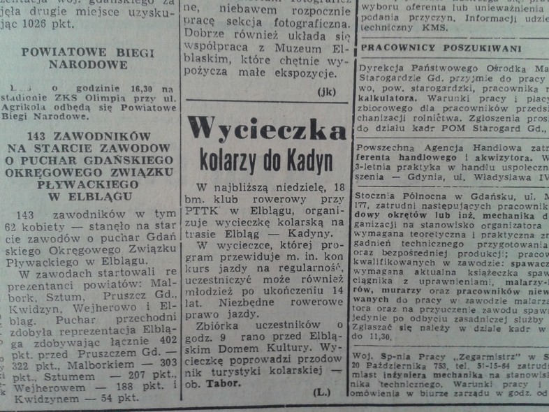 Elbląg, Wycieczka kolarzy do Kadyn Elbląg, Wycieczka kolarzy do Kadyn