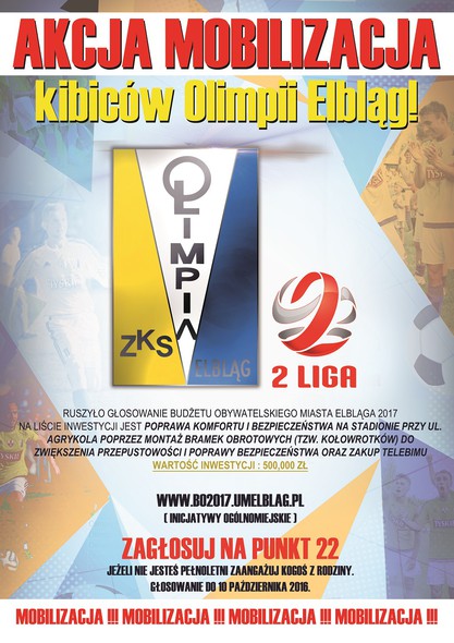 Elbląg, Tak wygląda ulotka, którą klub będzie kolportował wśród kibiców (graf. Olimpia Elbląg) Elbląg, Tak wygląda ulotka, którą klub będzie kolportował wśród kibiców (graf. Olimpia Elbląg)