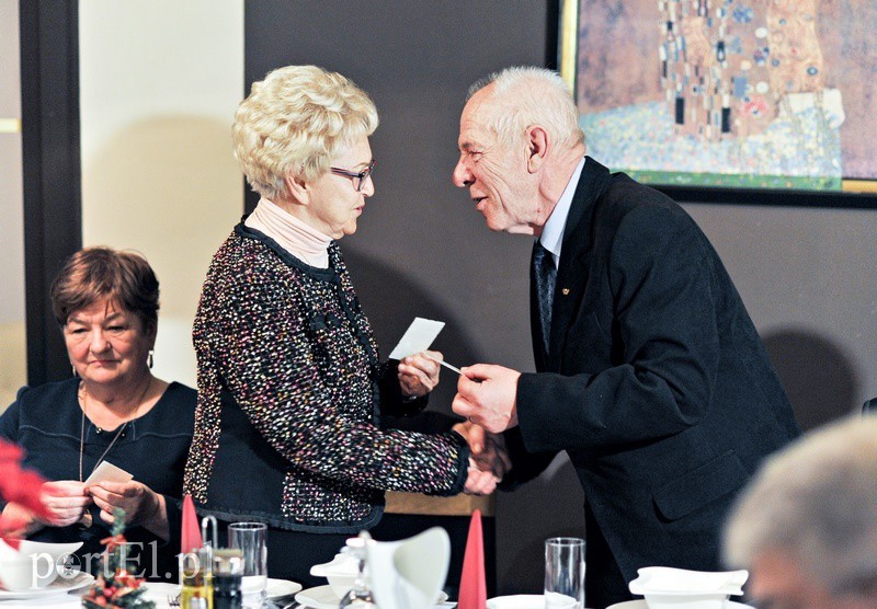 Elbląg, Helena Pilejczyk i Marian Kulesza podczas składania życzeń Elbląg, Helena Pilejczyk i Marian Kulesza podczas składania życzeń