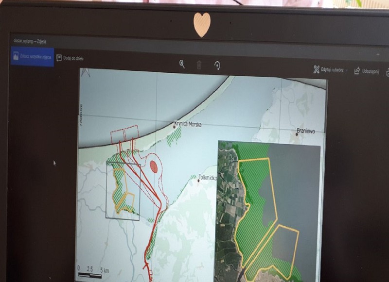 Elbląg, Mapa przekopu i toru wodnego prezentowana podczas kwietniowego spotkania w Nowym Dworze Gdańskim