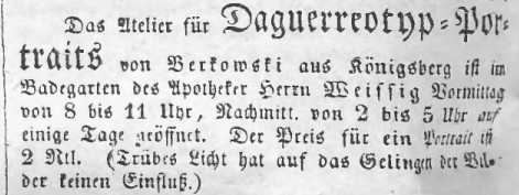 Elbląg, Ogłoszenie z "Elbinger Anzeigen" z 16 sierpnia 1845 r.