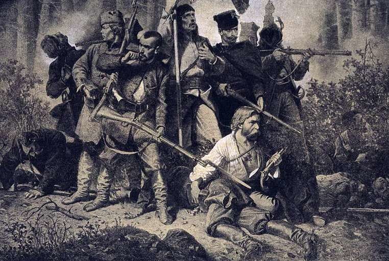 Elbląg, Powstańcy styczniowi w walce, obraz Artura Grottgera Elbląg, Powstańcy styczniowi w walce, obraz Artura Grottgera