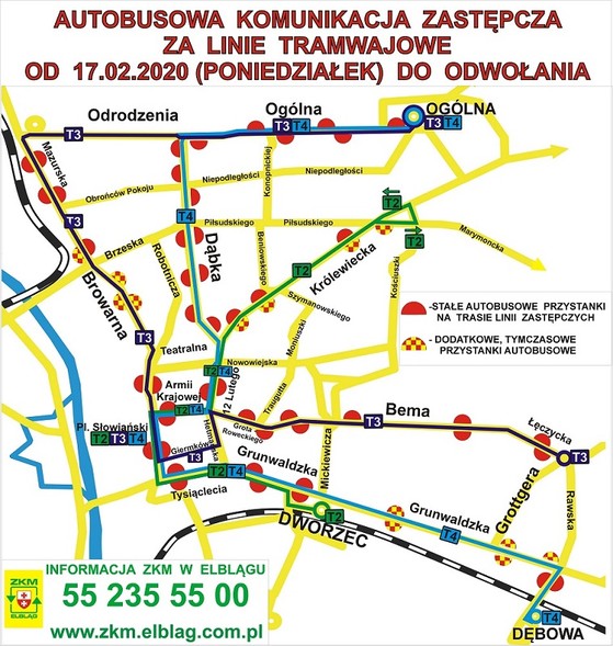 Elbląg, Tak przebiega autobusowa komunikacja zastępcza