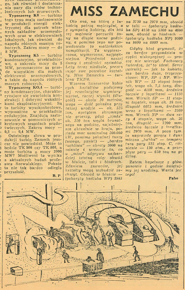 Elbląg, Na łamach „Głosu Zamechu” w październiku 1967 ukazał się humorystyczny artykuł „Miss Zamechu”
