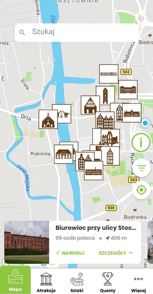 Elbląg, Mapa dostępna w aplikacji, zrzut ekranu