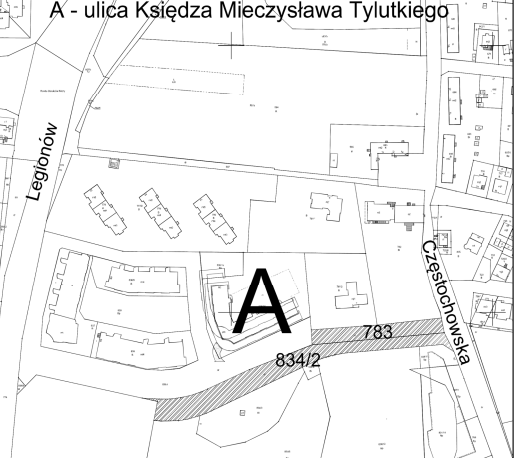 Elbląg, Ulica ma powstać na zaznaczonych na grafice działkach Elbląg, Ulica ma powstać na zaznaczonych na grafice działkach