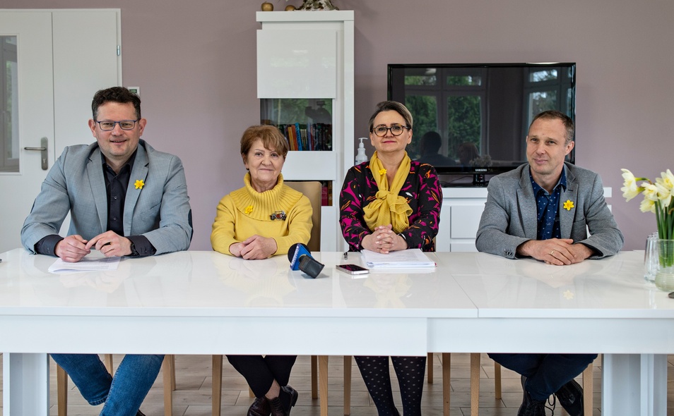 Elbląg, Od lewej: Łukasz Piśkiewicz, dr Wiesława Pokropska, Anna Podhorodecka i Adam Krause podczas konferencji prasowej, Elbląg, Od lewej: Łukasz Piśkiewicz, dr Wiesława Pokropska, Anna Podhorodecka i Adam Krause podczas konferencji prasowej,