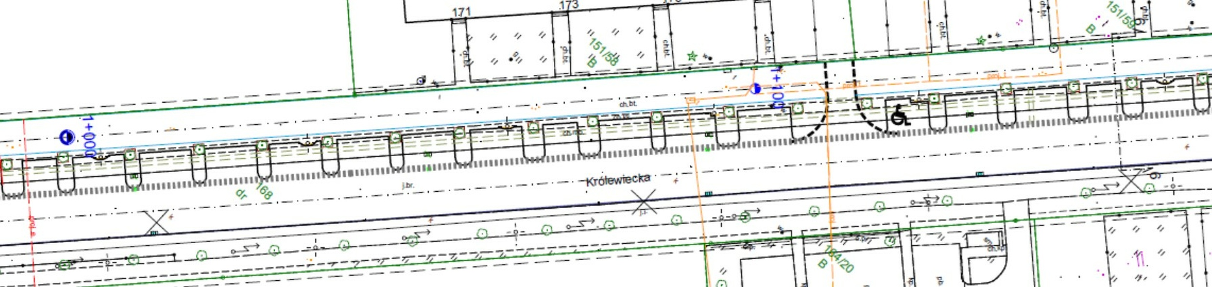 Elbląg, Projekt wysepek parkingowych, które mają powstać między drzewami Elbląg, Projekt wysepek parkingowych, które mają powstać między drzewami