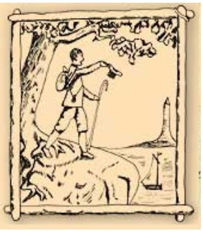 Elbląg, Znaczek  założonego przez Carla Pudora w roku 1901 Towarzystwo Krzewienia Turystyki w Elblągu i Okolicy (grafika zaczerpnięta z Internetu)