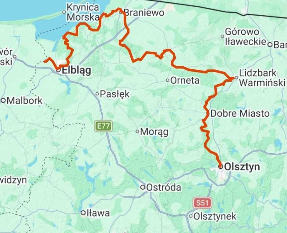 Elbląg, Trasa, którą planuje przebiec ppłk Damian Krysztofiak