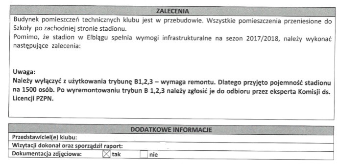 Elbląg, Potwierdzenie decyzji PZPN od zamknięciu trybuny B