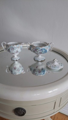 Elbląg Ponad 100 letni komplet porcelanowy KREM I CUKIERNICA Prussia sygnowany Antyk, ma mikro uszkodzenia, ale