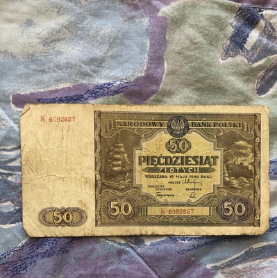 Elbląg Wystawiam na mojej aukcji Banknot 50 zł z 15 maja 1946r. Banknot o numerze- N 6092827.Stan jak widać na