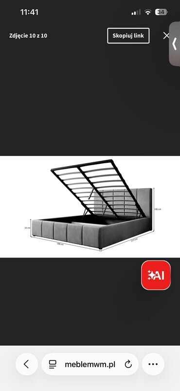 Elbląg Łóżko sypialniane tapicerowane 180x200 wraz z materacem. Materac piankowo sprężynowy. Łóżko użytkowane rok