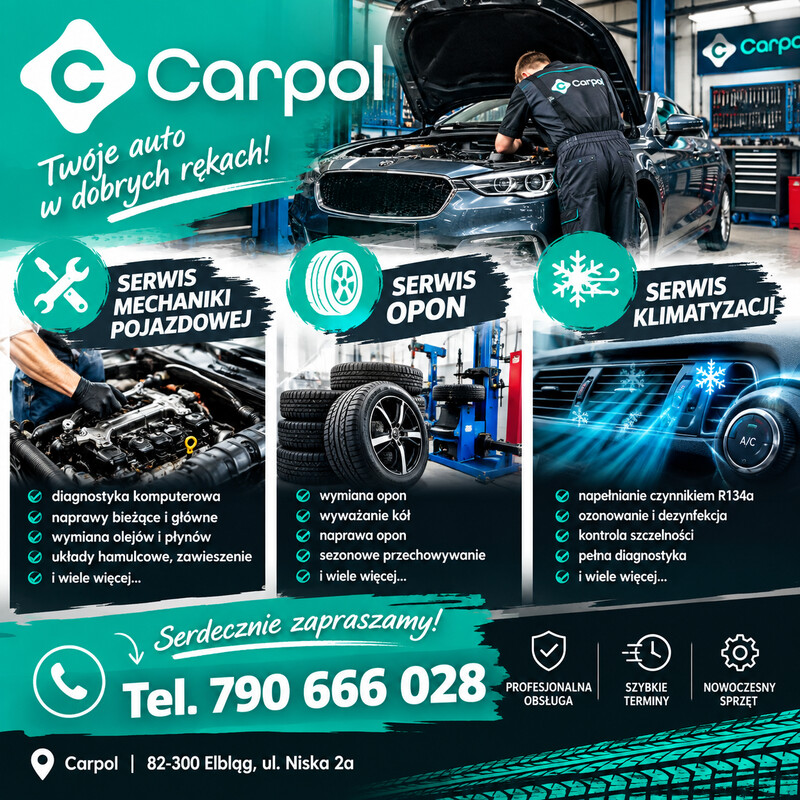 Elbląg SERWIS MECHANIKI POJAZDOWEJ, SERWIS OPON, SERWIS KLIMATYZACJI CARPOL SERDECZNIE ZAPRASZAMY UMÓW SIĘ JUŻ DZIŚ
