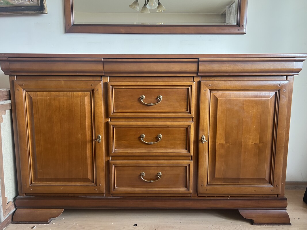 Elbląg Sprzedam meble drewniane komoda z lustrem, oszklona witryna, szafka TV