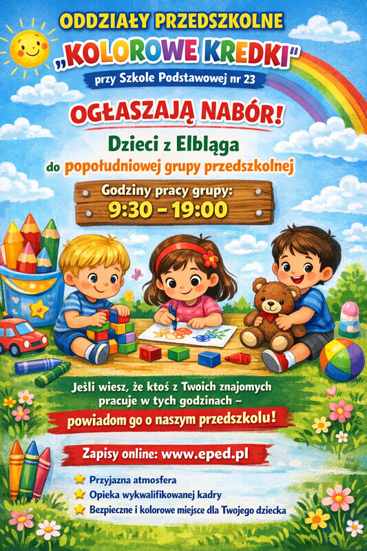 Elbląg Jedyna państwowa grupa przedszkolna w mieście pracująca do godziny 19.00