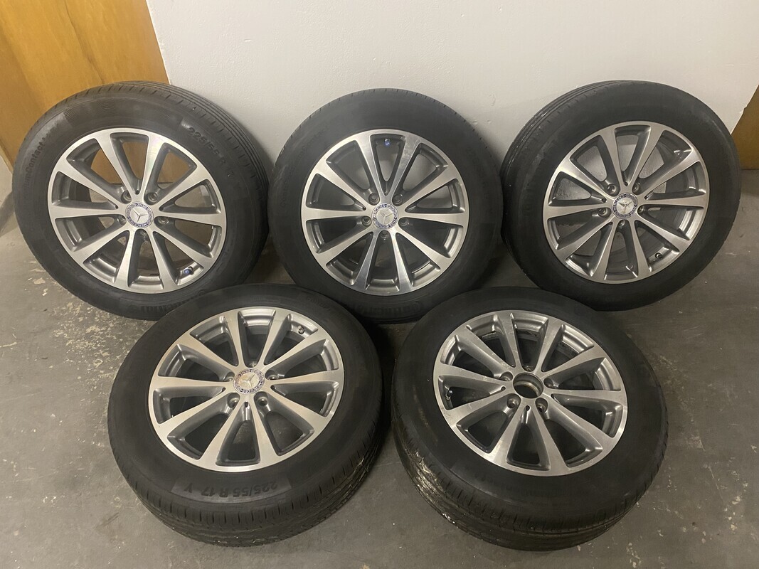 Elbląg Sprzedam 5 sztuk z czujnikami ciśnienia powietrza oryginalne allufelgi Mercedes 225/55 R17 o rozstawienie osi