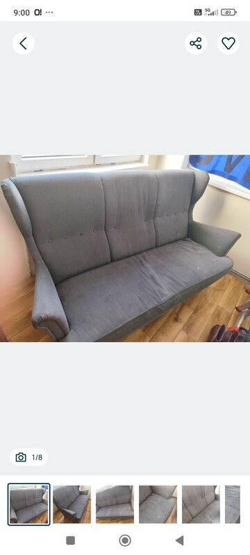 Elbląg Sofa uszak Ikea do renowacji. Technicznie w porządku. Tapicerka do wymiany. Ciężka, solidna, drewniana.