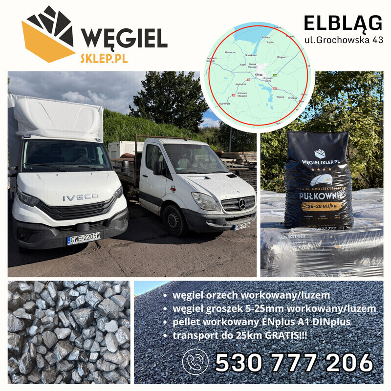 Elbląg 🔥 Sprzedaż Węgla i Pelletu Elbląg i okolice 🔥Workowany węgiel groszek