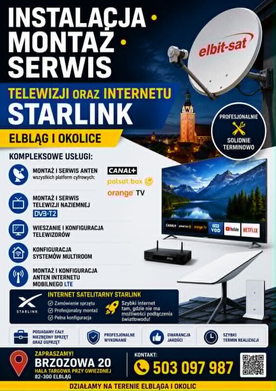 Elbląg 📡 INSTALACJA • MONTAŻ • SERWIS TELEWIZJI ORAZ INTERNETU STARLINK – ELBLĄG📍