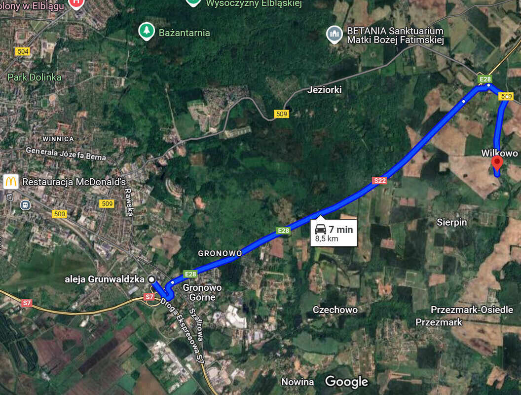 Elbląg Działka 7 km od Elbląga, dojazd S22