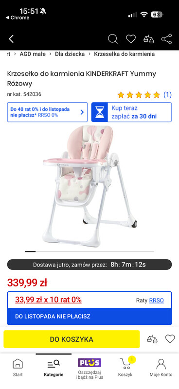 Elbląg Sprzedam krzesełko do karmienia firmy Kinderkraft yummy kolor różowy. Nowe nie otwierane.