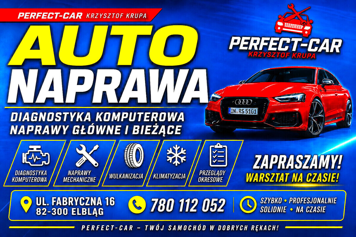 Elbląg SERWIS SAMOCHODOWY PERFECT-CAR AUTO NAPRAWA FABRYCZNA16 KRUPA KRZYSZTOF-Klimatyzacja Nabijanie Odgrzybianie