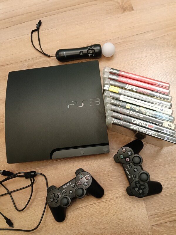 Elbląg Sprzedam konsolę PlayStation 3 Slim z dyskiem 320Gb (model CECH-3004B), 9 gier jak na zdjęciu, 2 oryginalne